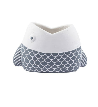 Concrete Gray/White Fish Planter 6.5"L x 4"H - Evergreen Home and Floral