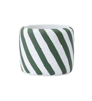 Napco Concrete Green/White Diagonal Stripe Planter Small 4.5"D x 4"H - Planters Merchandise