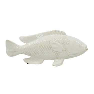 A&B Cream Ceramic Fish Figurine 10" x 4.5" - Figurines Merchandise