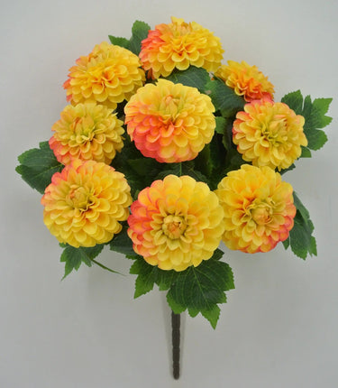 Golden Bell Dahlia Bush Yellow 19" - Artificial Flowering Plants Silk