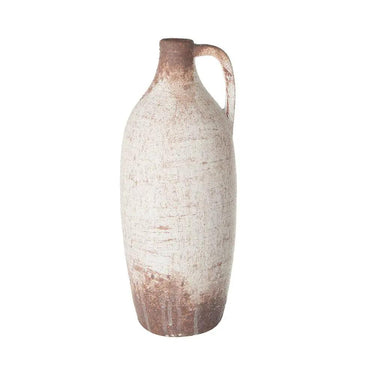 A&B Distressed White-Brown Jug Shaped Vase 5"D x 12"H - Vases Merchandise