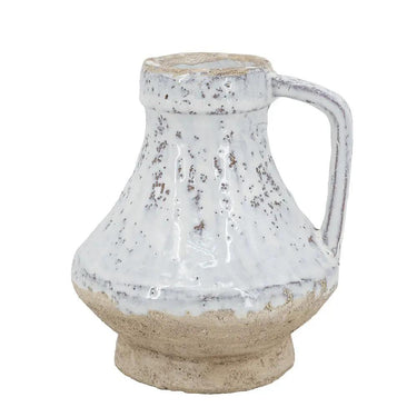 A&B Earthy White Terracotta Vase with Handle 5.5"D x 6" - Vases Merchandise