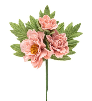 Napco Felt Peony Spray Apricot 15" - Artificial Flowering Plants Silk