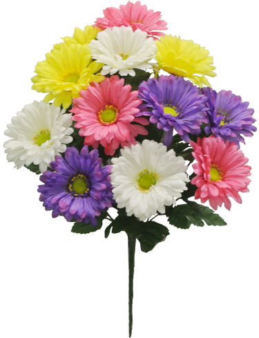 Golden Bell Gerbera Daisy Bush Pink-Purple-Yellow 19" - Artificial Flowering Plants Silk