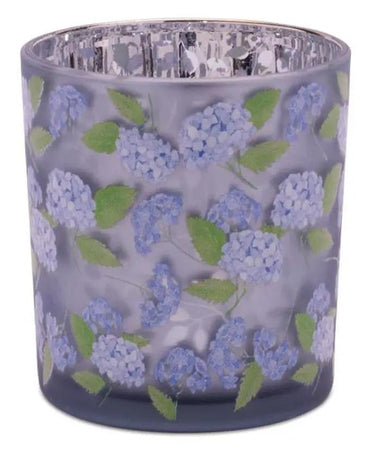 Melrose Glass Floral Votive Holder Purple-Blue 3"D x 3.5"H - Candle Holders Merchandise