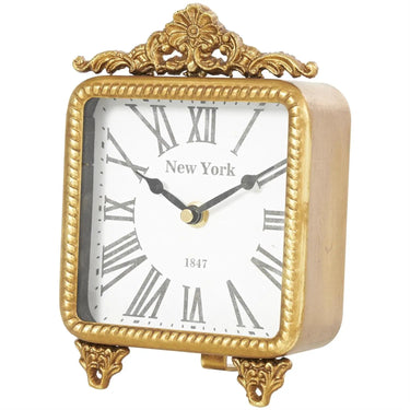 Deco Marché Gold Metal Scroll Antique Style Decorative Clock 6" x 3" x 8" - Desk Clocks Merchandise