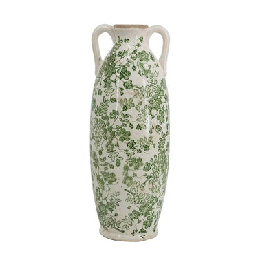 A&B Green Ceramic Floral Print Vase 15.5" - Vases Merchandise