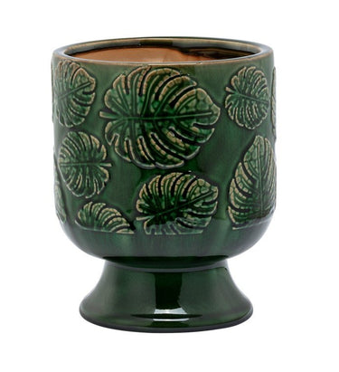 Napco Green Embossed Leaves Pedestal Planter Large 5.5"W x 7.5"H - Planters Merchandise