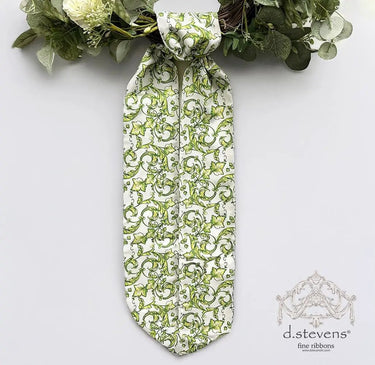 D Stevens Green-White Taffeta Chinoiserie Wreath Sash Ribbon 4"W x 56"L - Wreaths & Garlands Wreath Sash
