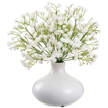 Allstate Gypsophila in Ceramic Vase White 9" - Artificial Flowering Plants Silk