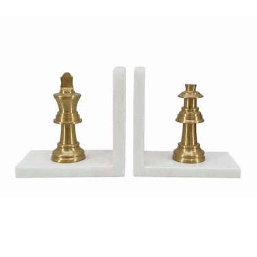 A&B Set of Two White Marble Chess Bookends 6" - Bookends Merchandise