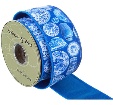 Allstate Chinoiserie Canvas Ribbon Blue-White 2.5" x 10 yd - Ribbons & Trim Ribbon