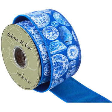 Allstate Chinoiserie Canvas Ribbon Blue-White 2.5" x 10 yd - Ribbons & Trim Ribbon