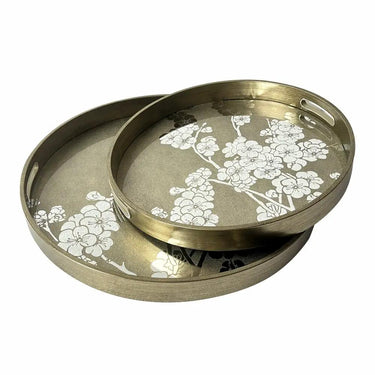 A&B Silver Mirror Tray with Floral Motif 17.5" - Lg - Decorative Trays Merchandise