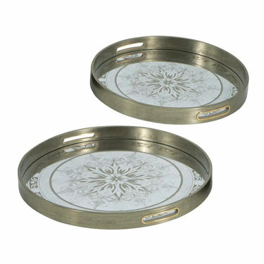 A&B Silver Mirror Tray w/ Crest 17.5" - Lg - Decorative Trays Merchandise