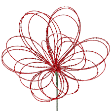 Beaded Flower Stem Red Silk 23in Artificial Flowering Plant by Regency