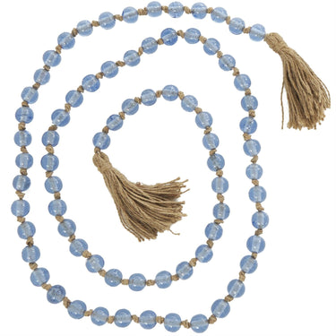 Light Blue Glass Round Beaded Garland with Tassel 87"L - Evergreen Home and Floral