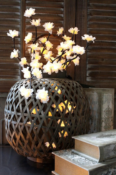 Light Garden Lit LED White Plum Nouveau Spray 20" - Artificial Flowering Plants Silk