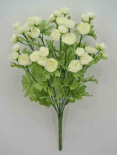 Golden Bell Mini Ranunculus Bush Cream 16" - Artificial Flowering Plants Silk