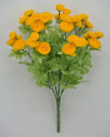 Golden Bell Mini Ranunculus Bush Yellow 16" - Artificial Flowering Plants Silk