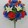 Golden Bell Peony/Dahlia/Lily/Rose Bud Mixed Bush Red-White-Blue 24" - Artificial Flowering Plants Silk