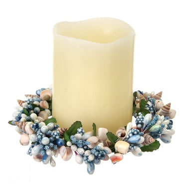 Pipberry Shell Candle Ring Cream - Blue 4" - Evergreen Home and Floral