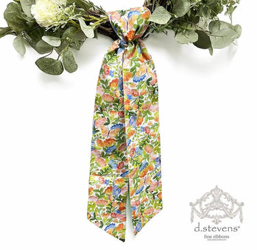 D Stevens Poplin Floral Print Wreath Sash Ribbon 4"W x 56"L - Wreaths & Garlands Wreath Sash