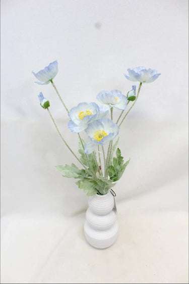 Supreme Poppy with Pot Blue 18" - Artificial Flowering Plants Silk