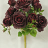 Golden Bell Rose Bud Bush Burgundy 19" - Artificial Flowering Plants Silk
