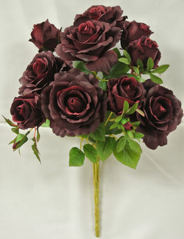 Golden Bell Rose Bud Bush Burgundy 19" - Artificial Flowering Plants Silk