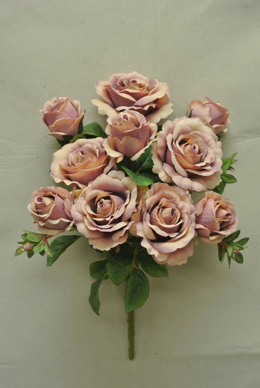 Golden Bell Rose Bud Bush Mauve 19" - Artificial Flowering Plants Silk