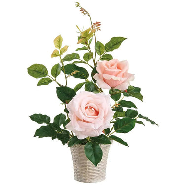 Allstate Rose Plant in Plastic Pot Pink 15.5" - Artificial Flowering Plants Silk