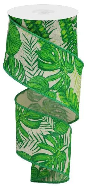 Tropical Leaves Ribbon 2.5" x 10 Yd - Evergreen Home and Floral