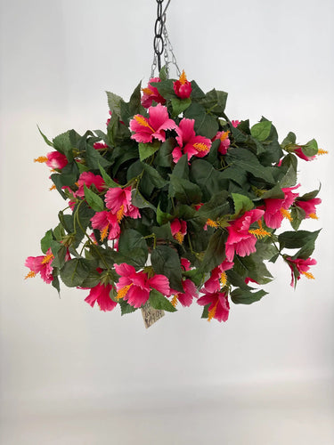 Evergreen Home and Floral UV Hibiscus Hot Pink Hanging Basket - Uncategorized
