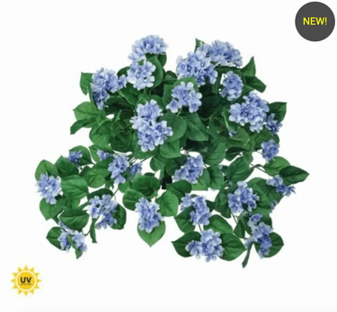 Regency UV Hydrangea Hanging Bush Blue 27" - Artificial Flowering Plants Silk