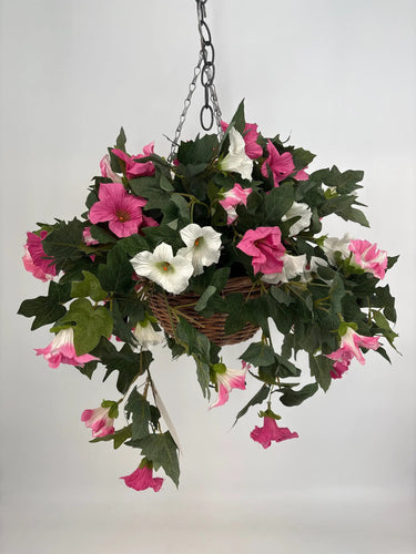 Evergreen Home and Floral UV Petunia Pink/ White Hanging Basket - Uncategorized