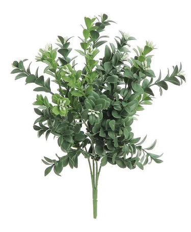 Select UV/FR Boxwood Bush w/ Flowers 12" - Artificial Non-Flowering Plants Silk