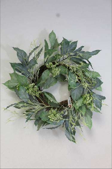 Supreme Viewing Leaf Berry Wreath Green 22" - Wreaths Silk