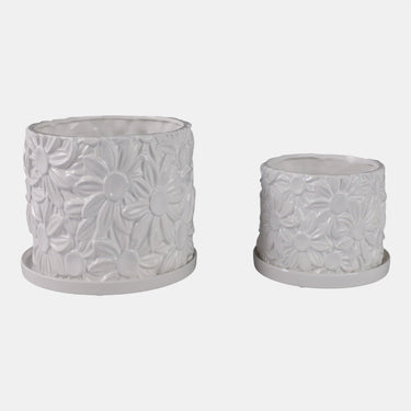 Sagebrook White Daisy Flower Planter (2 Sizes) 6-8" - Planters Merchandise