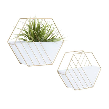 Deco Marché White Metal Geometric Hanging Planter Small 9"H - Planters Merchandise