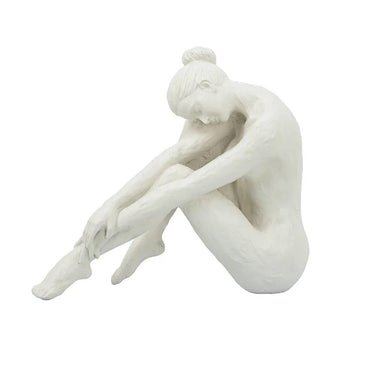 A&B White Stone-Resin Seated Woman Figurine 10.5" x 9" - Sculptures & Statues Merchandise