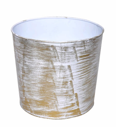 SNK White/Gold Metal Round Planter 4"H x 5"D - Planters Merchandise