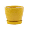 Napco Yellow Embossed Daisy Pot with Saucer 4.75" x 4.75" - Planters Merchandise