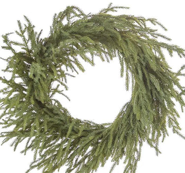 Fir Pine Wreath 24 inch silk evergreen with dense green foliage in a circular form.