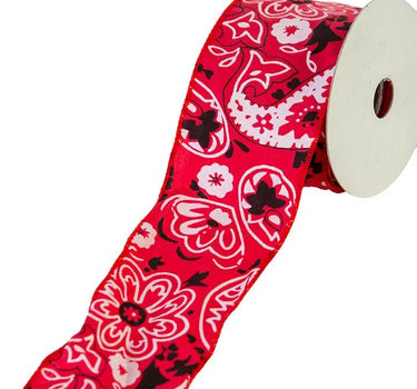 Ribbon AmBest red paisley wire-edge, 2-1/2in x 10yd on spool