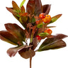 Silk Magnolia/Eucalyptus/Fruit Pick bouquet, 19 inches, AmBest, green burgundy orange accents