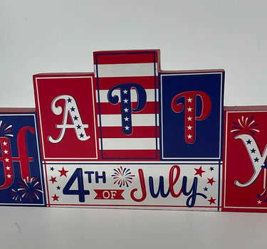 Craig Bachman Double-Sided 4th Of July Block Sign 7.5"H x 15"L - Seasonal & Holiday Decorations Art
