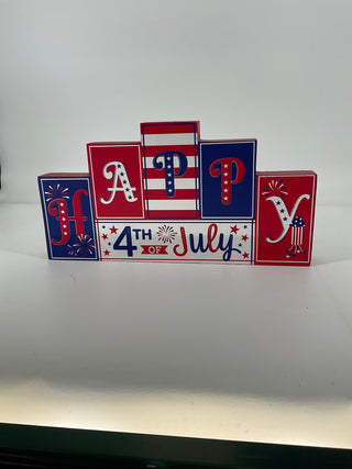 Double-Sided 4th Of July Block Sign 7.5"H x 15"L