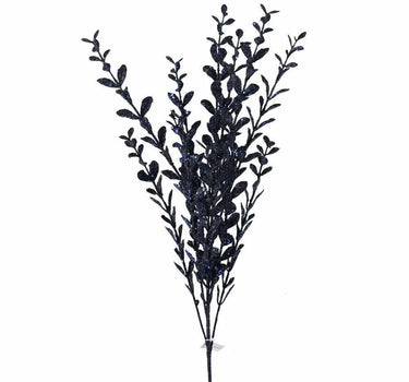 Direct Export Glitter Boxwood Spray Midnight Blue 22" - Artificial Non-Flowering Plants Silk