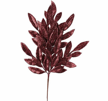 Direct Export Glitter Bay Leaf Spray Burgundy 23" - Artificial Non-Flowering Plants Silk